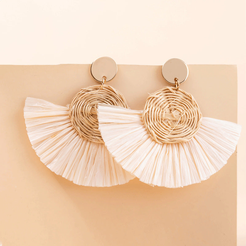 Wholesale Tassel Braided Raffia Earrings